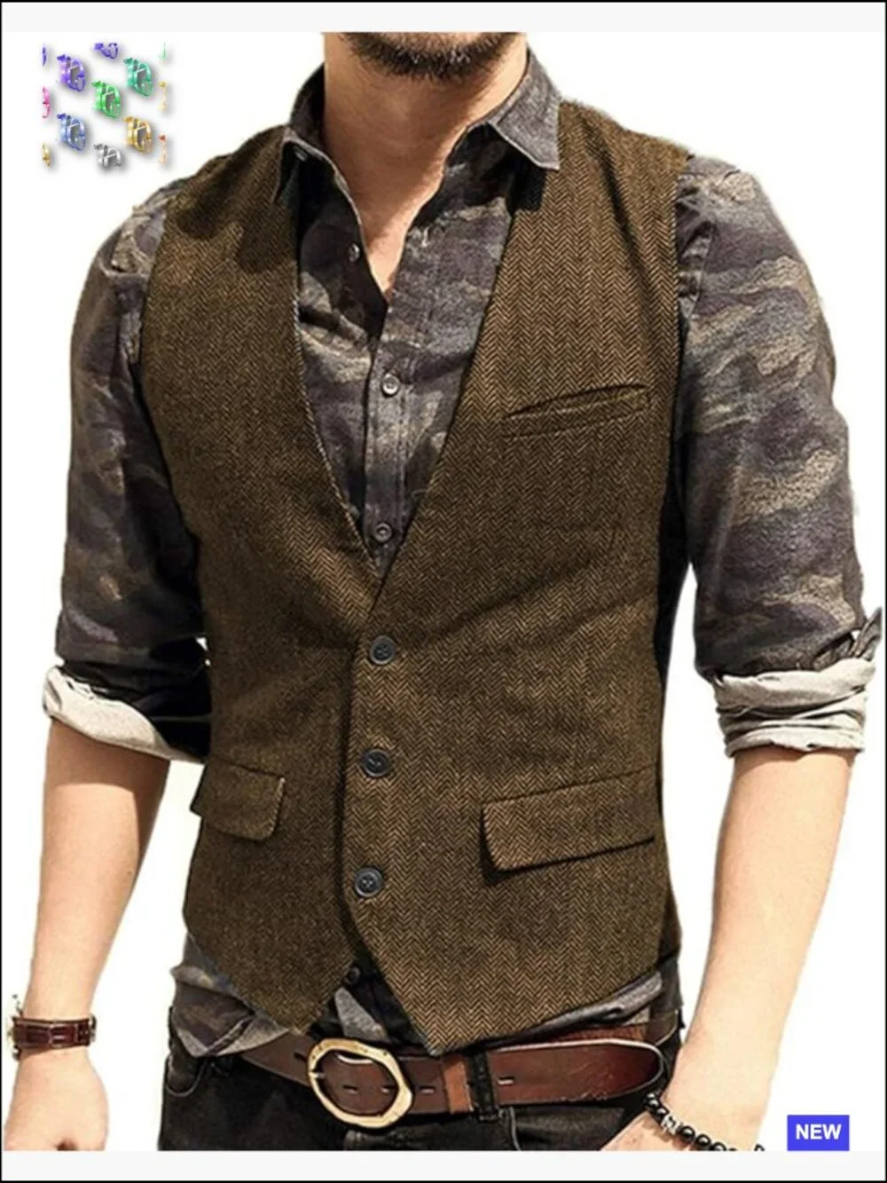 Men's Slim Fit Wool Vest Classic Vintage Herringbone Formal Casual Waistcoat